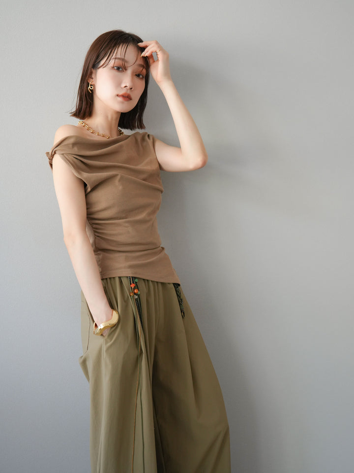 [SET]タックデザイントップス＆ビーズベルト付きパンツSET UP(2set)