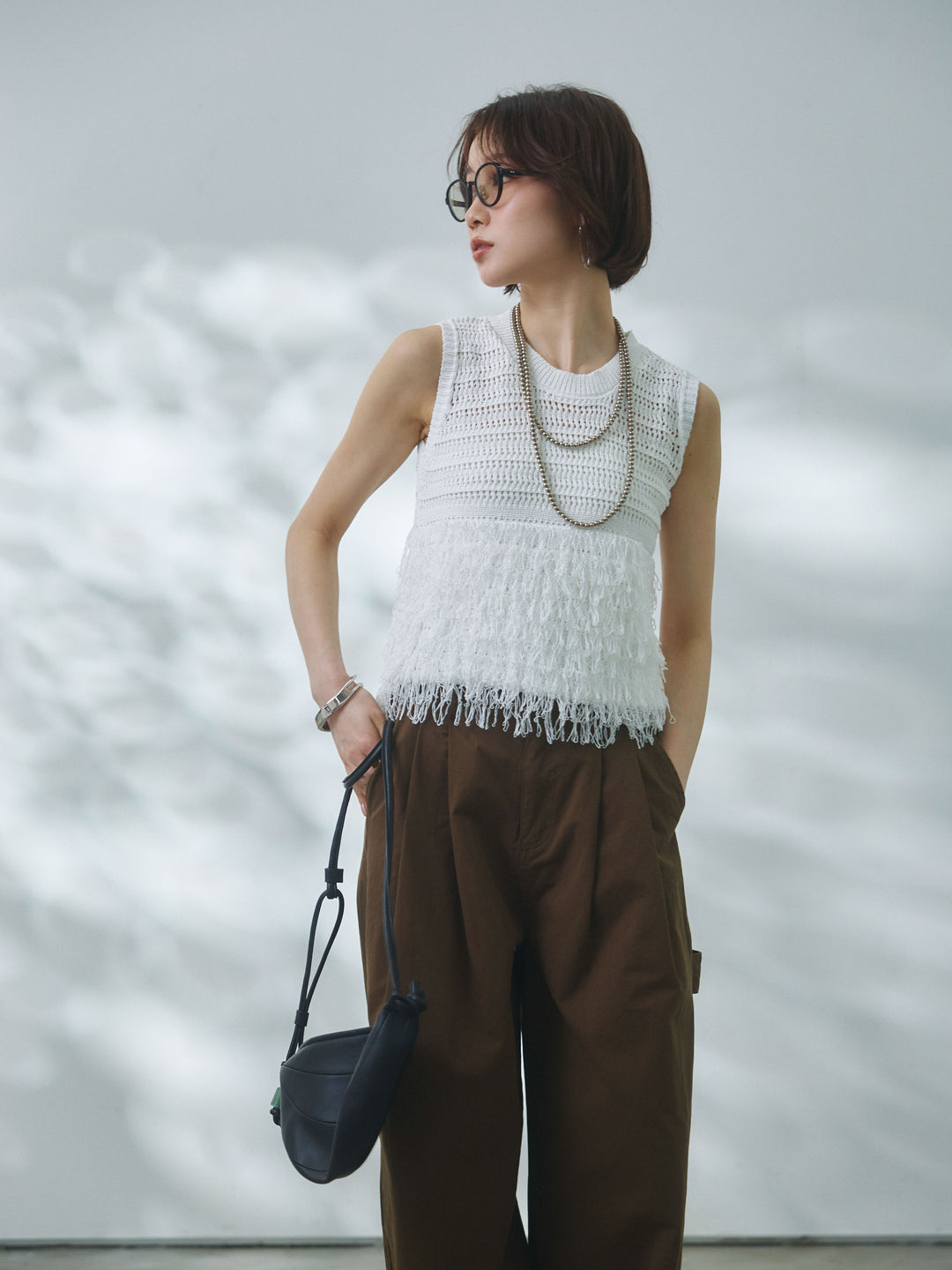 【Allure】[SET]フリンジクロップドニットベスト+フリンジクロップドニットベスト(2set)