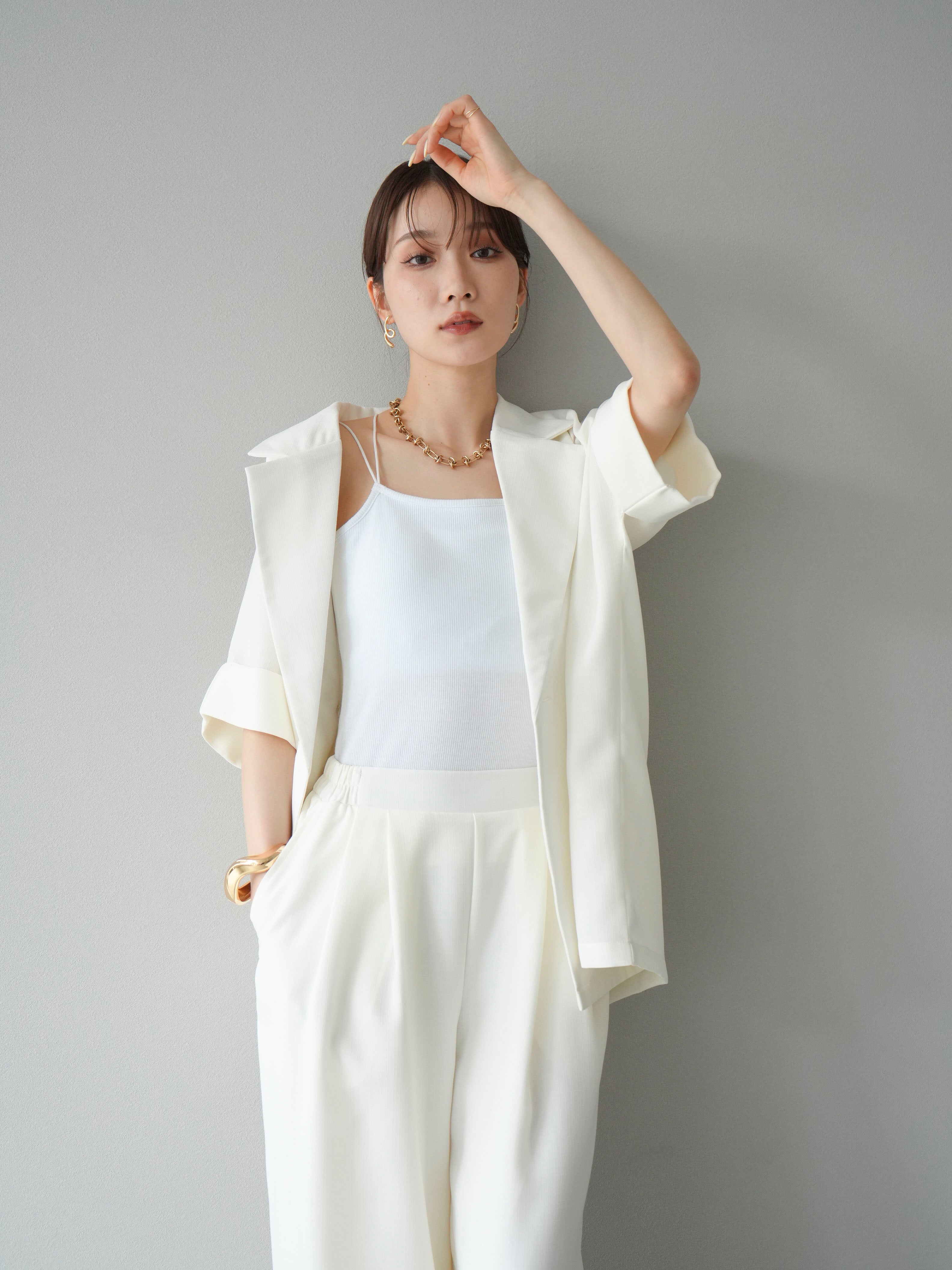 SET]リネンライクハーフテーラードジャケット+カップ付きバック