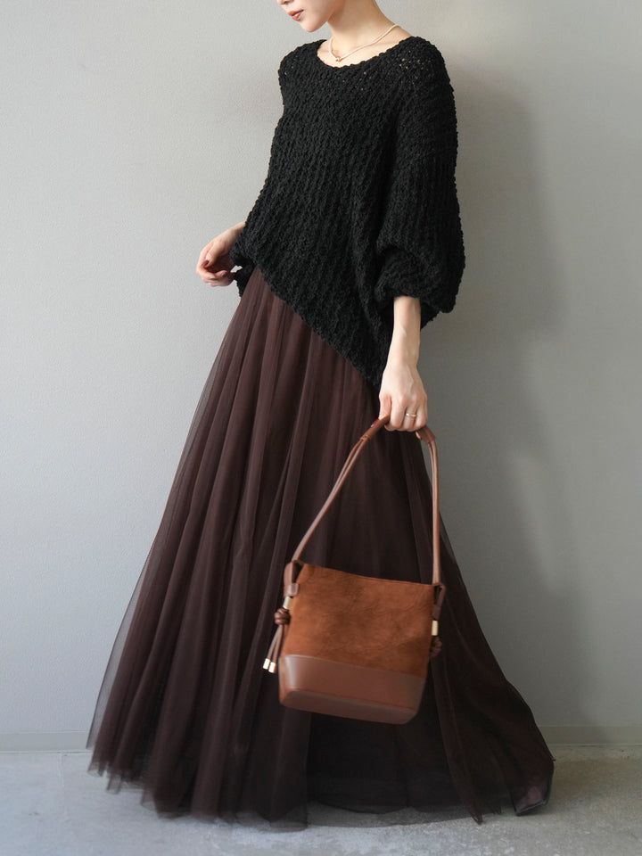 [予約]ポコポコVネックニットプルオーバー/ブラック