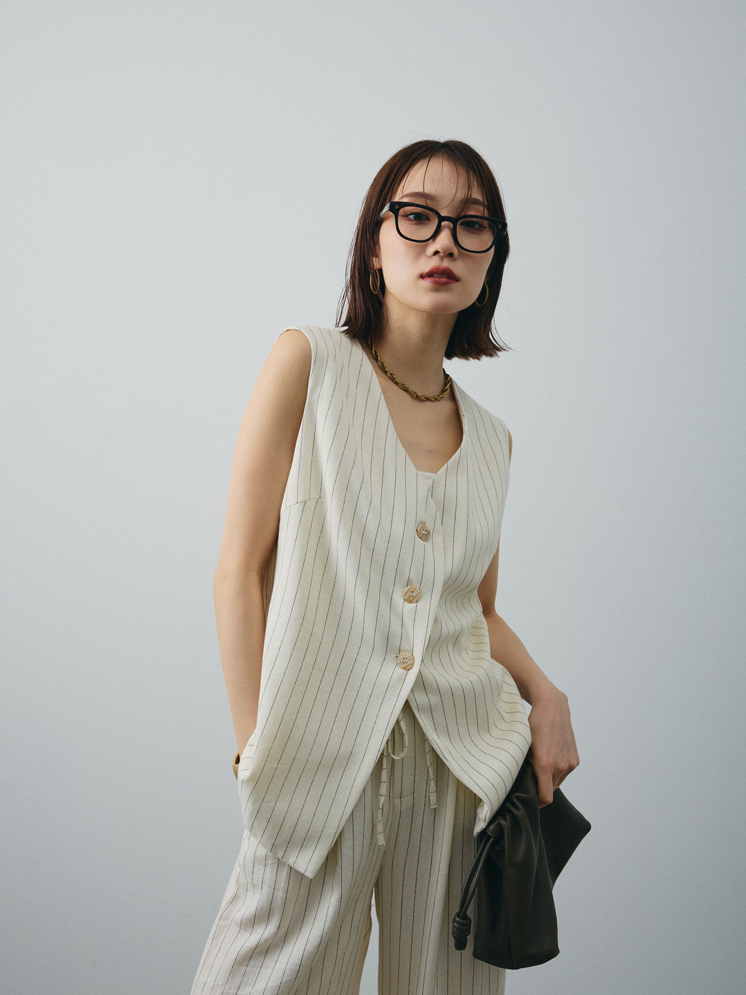 [SET] 條紋背心＆寬褲SET UP（2件套）