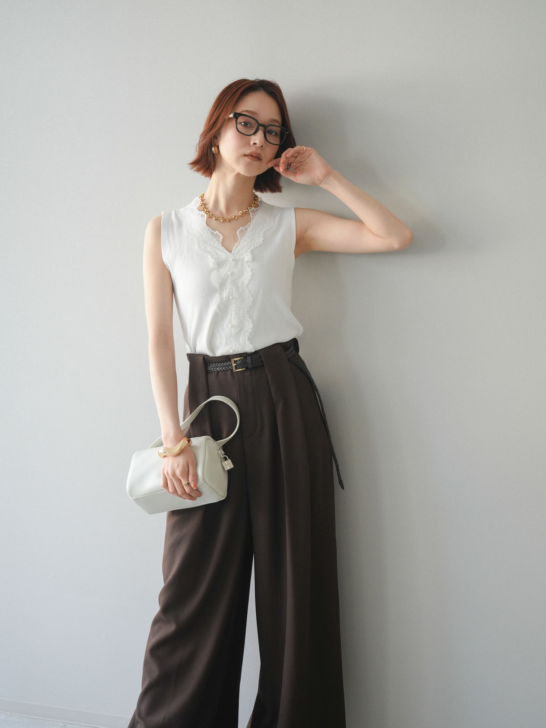 [予約]パールボタンニットタンクトップ/white