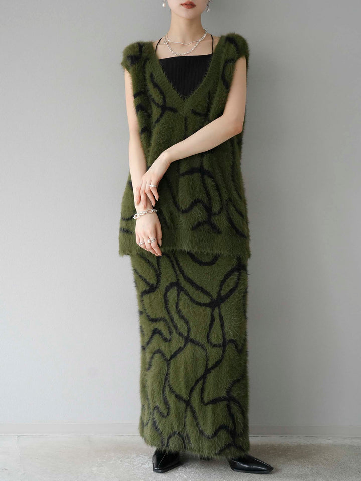 [予約]ラインシャギーニットベスト/カーキ