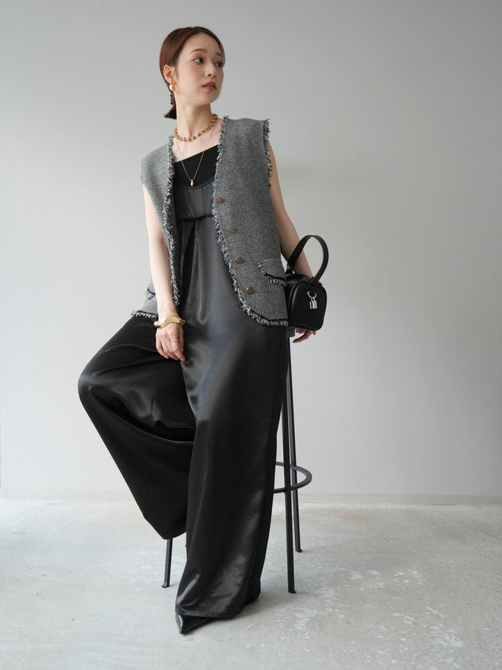 [予約]サテンビスチェオールインワン/ブラック