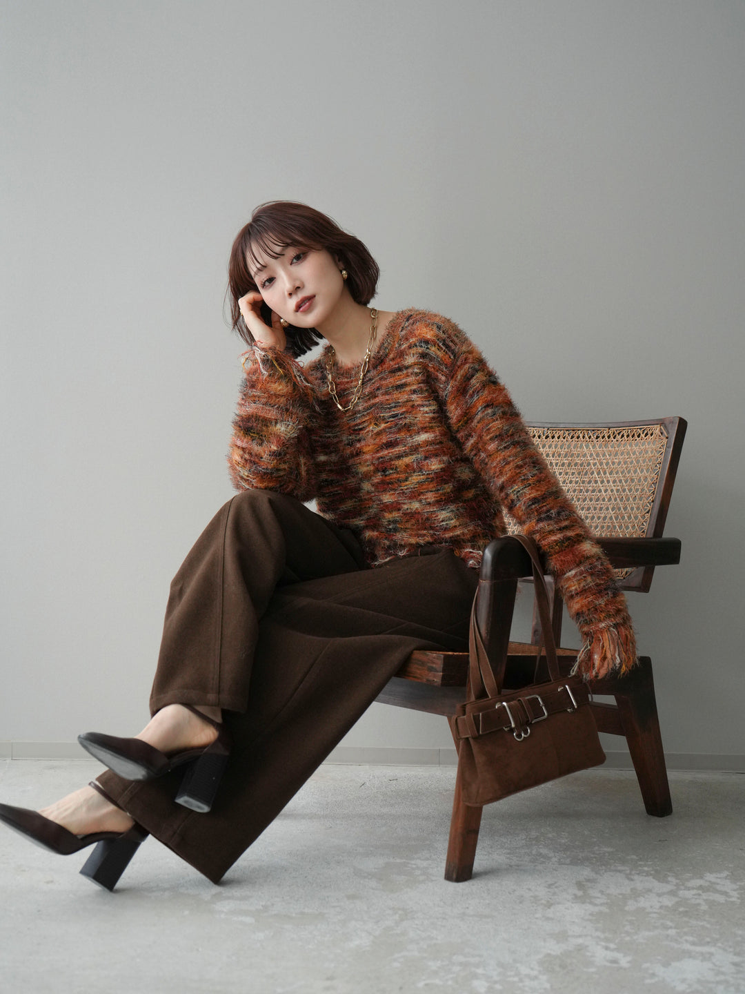 [予約]裾フリンジミックスヤーンシャギープルオーバー/orange