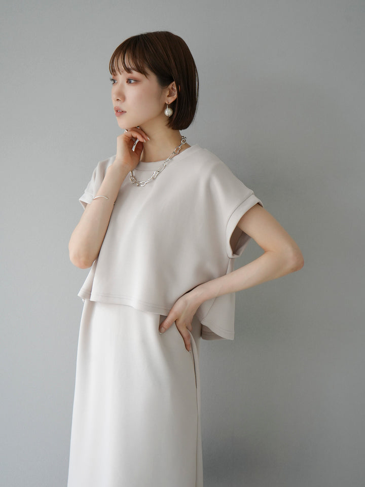 [Pre-order] Light Ponte French Sleeve Top Ensemble Dress/Ivory