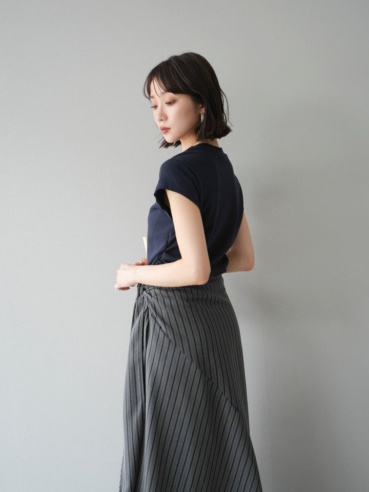 [SET]刺繍ロゴTシャツ＆レザーポーチネックレスSET +サイド巻きツイルスカート(2set)