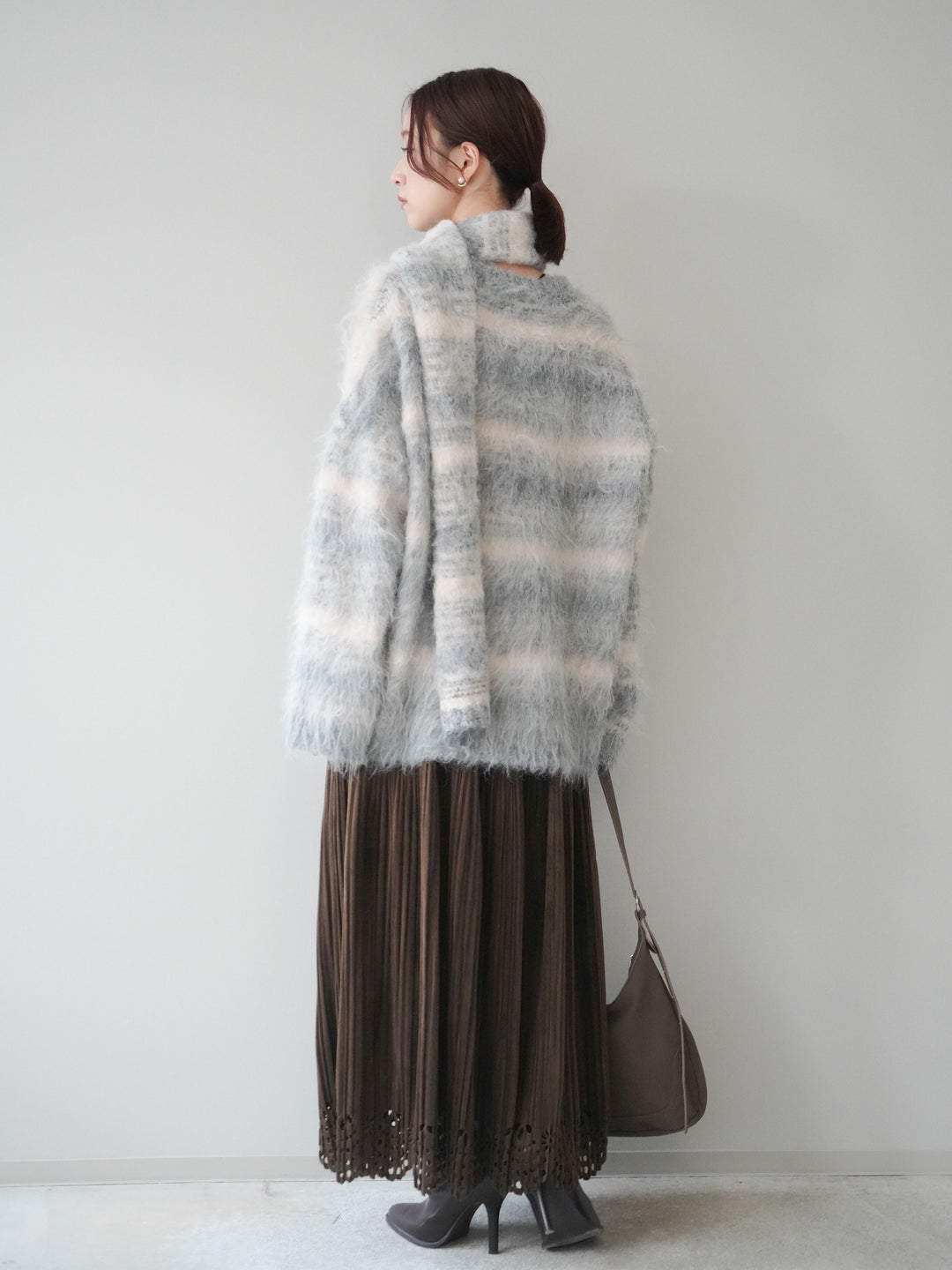 [予約]パンチングデザインスエードプリーツスカート/brown