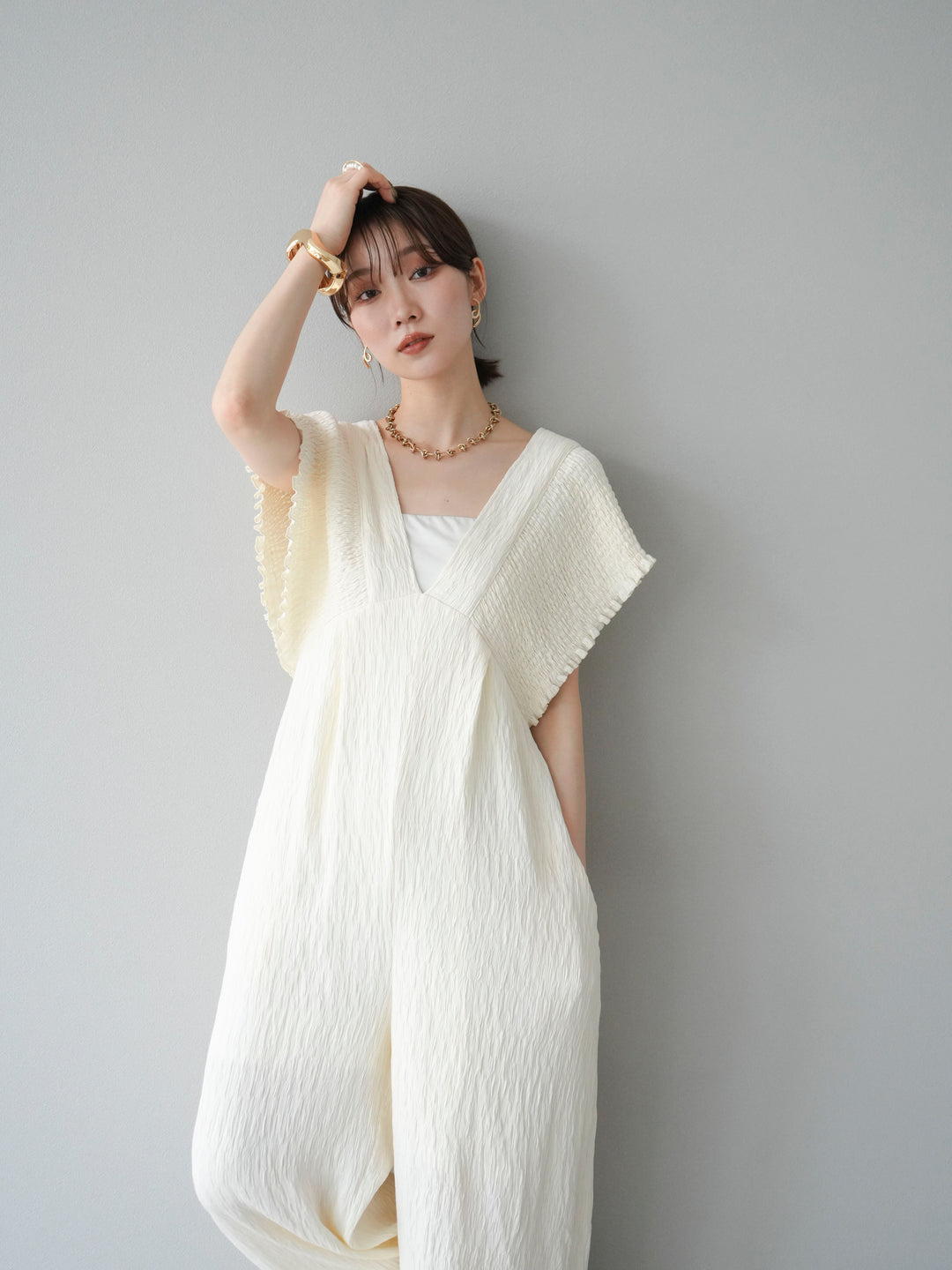 [SET]楊柳シャーリングサロペット+楊柳シャーリングサロペット(2set)