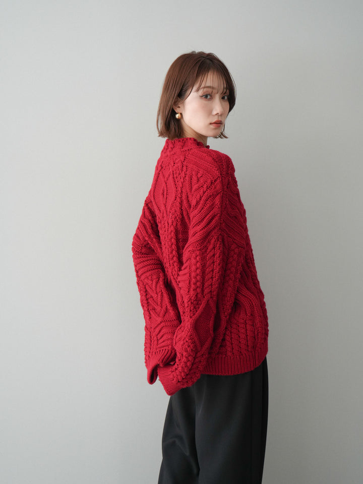 [SET]ケーブル編みモックネックニットプルオーバー+選べるアクセセット(2set)