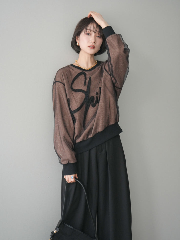 [予約]チュールレイヤードロゴスエットプルオーバー/brown