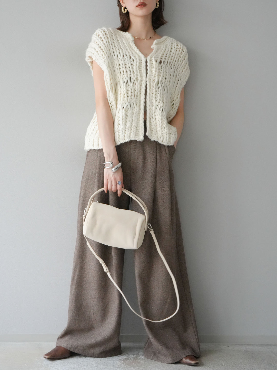 [予約]ハンドニットローピングベスト/アイボリー