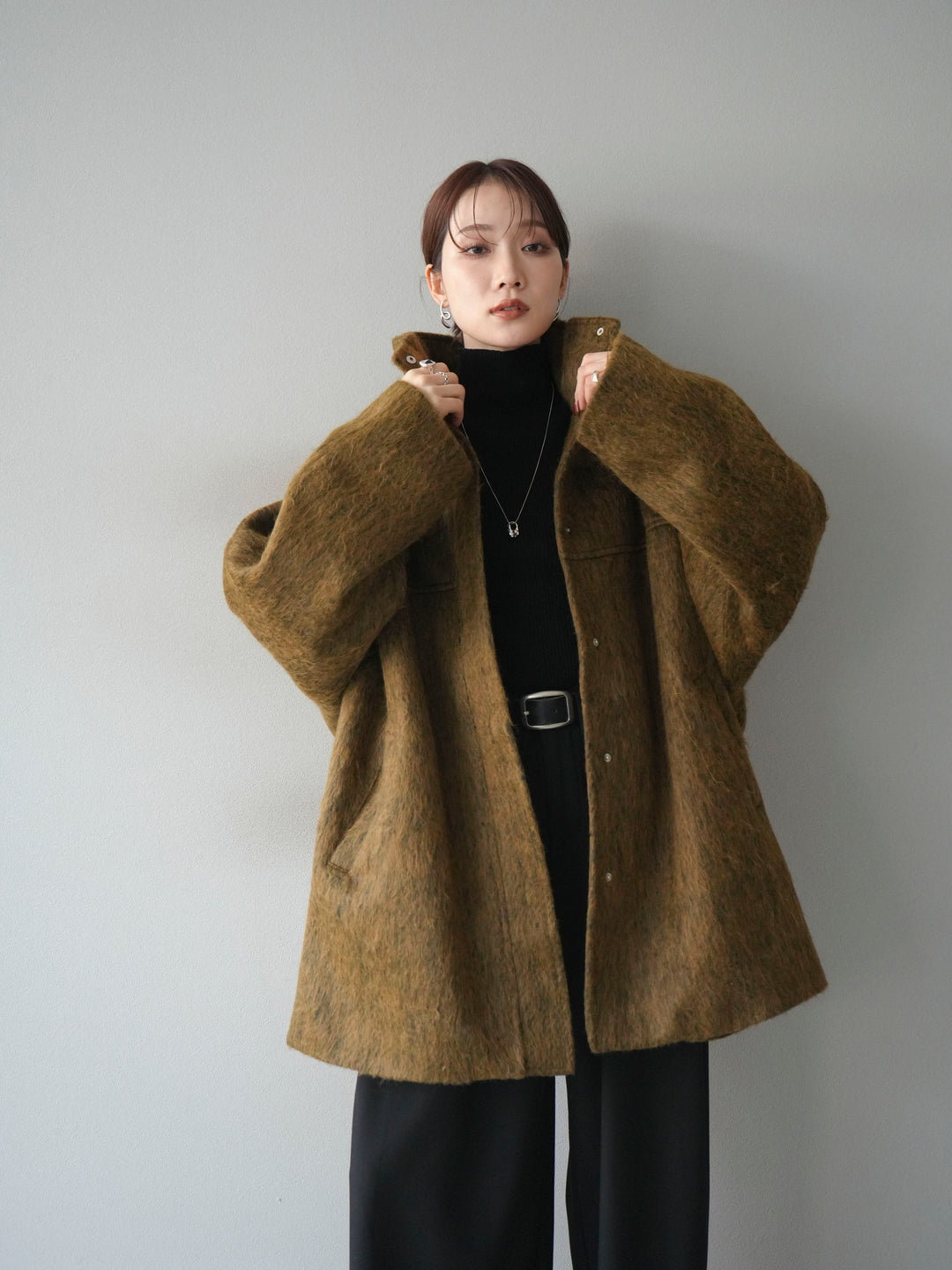 [予約]スタンドカラーシャギーコート/mustard