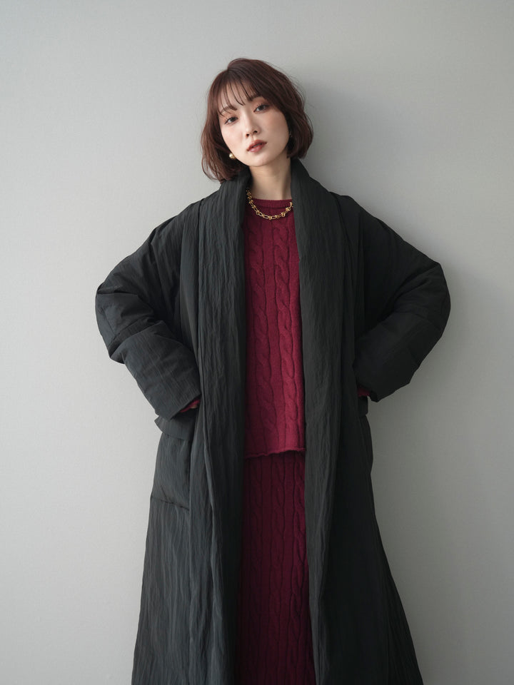 [SET]ストール付ケーブルニットプルオーバー&ロングスカートSET UP+ロングダウンコート(2set)