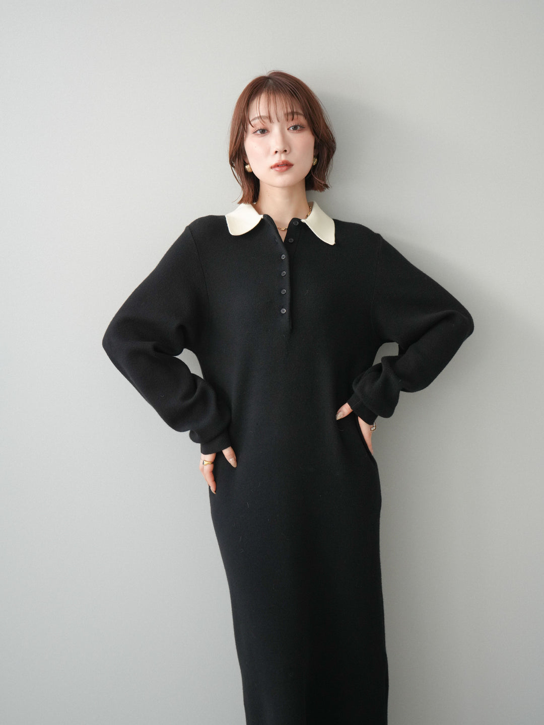 [SET]配色ポロニットワンピース+配色ポロニットワンピース(2set)