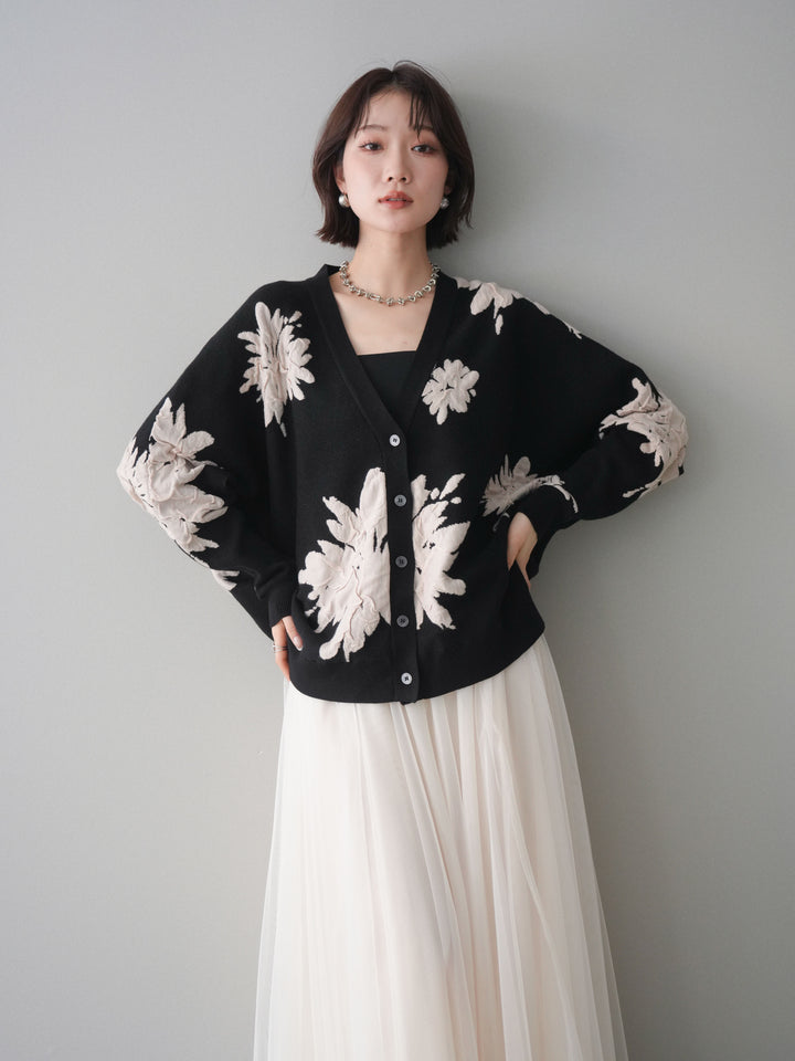 [SET]フラワージャガードニットカーディガン+フラワージャガードニットカーディガン(2set)