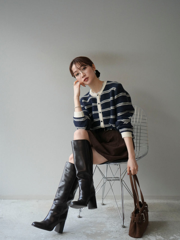 [予約]配色ボーダーニットカーディガン/navy