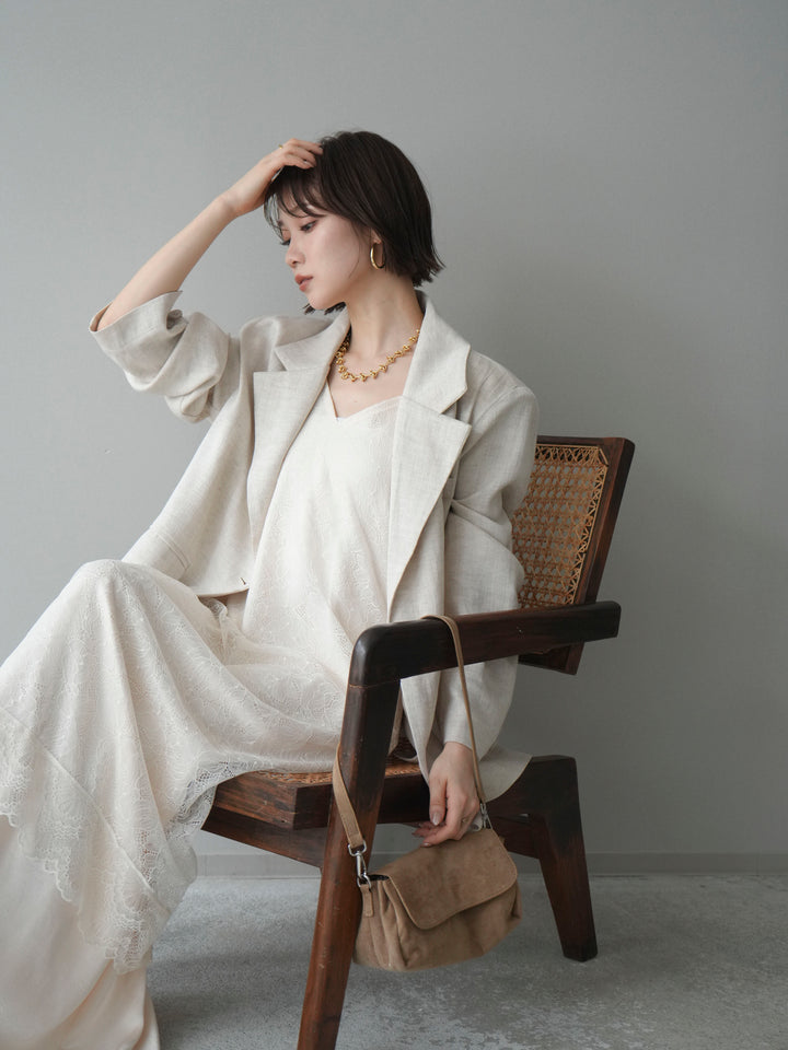 [SET]サテンレースレイヤードキャミワンピース+リネンタッチオーバージャケット(2set)