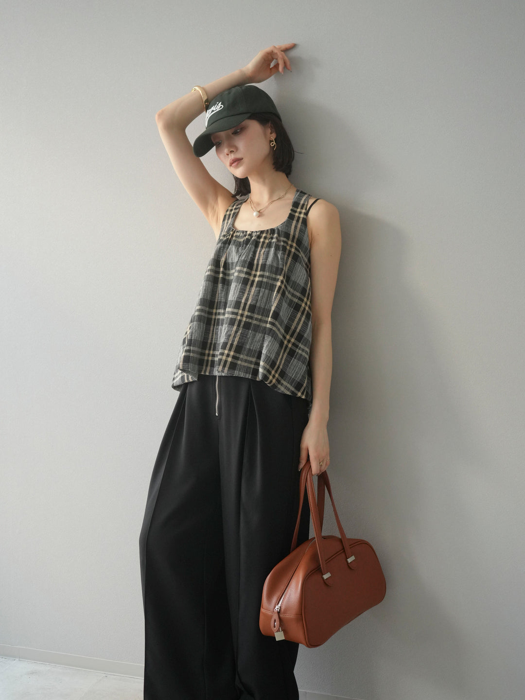 [予約]チェッククロスキャミプルオーバー/ブラック