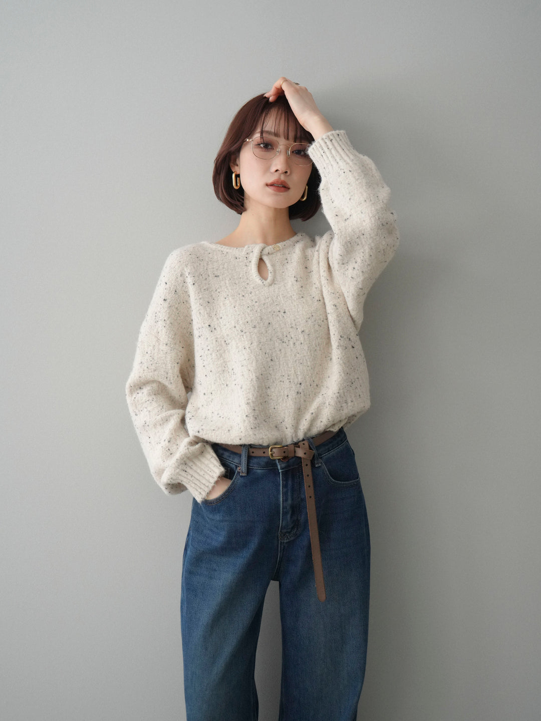 [SET]ツイストネックラメネップヤーンニットプルオーバー+ツイストネックラメネップヤーンニットプルオーバー(2set)