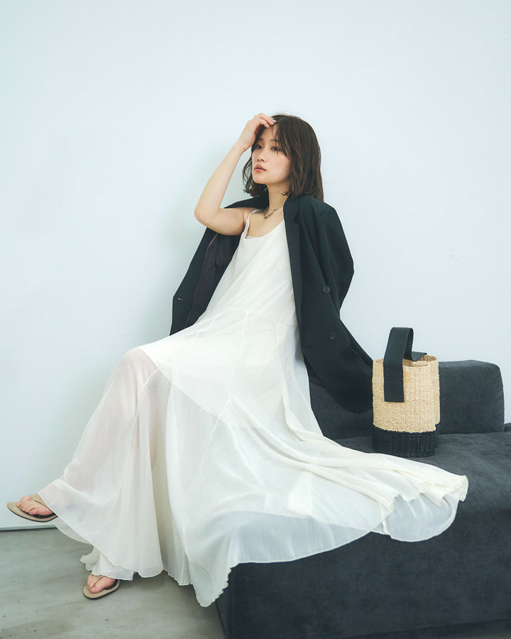 【魅力】[套裝] 蝴蝶結薄紗吊帶連身裙 + 蝴蝶結薄紗吊帶連身裙（兩件套裝）