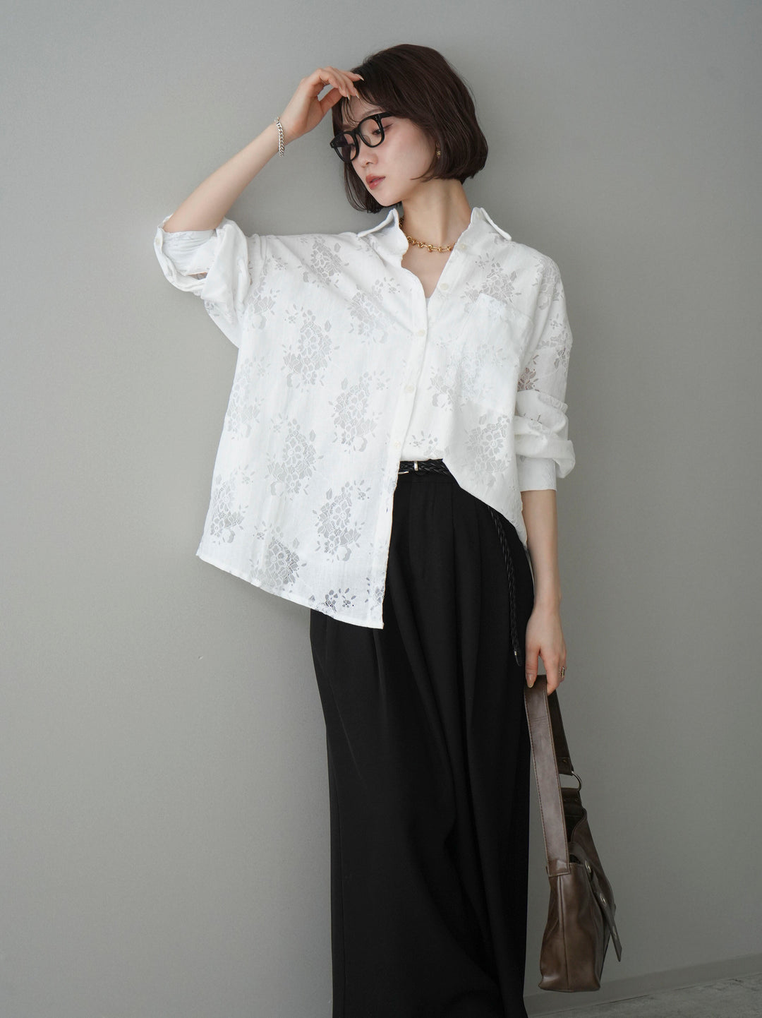 [SET]ジャガードレースオーバーシャツ+選べるアクセセット(2set)