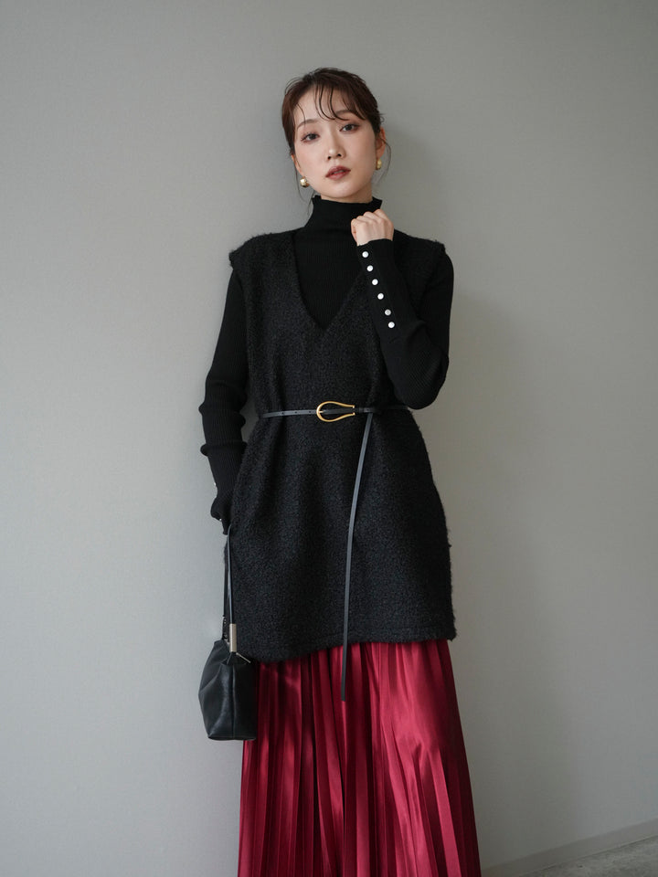 [予約]ミックスループヤーンニットミニワンピース/black