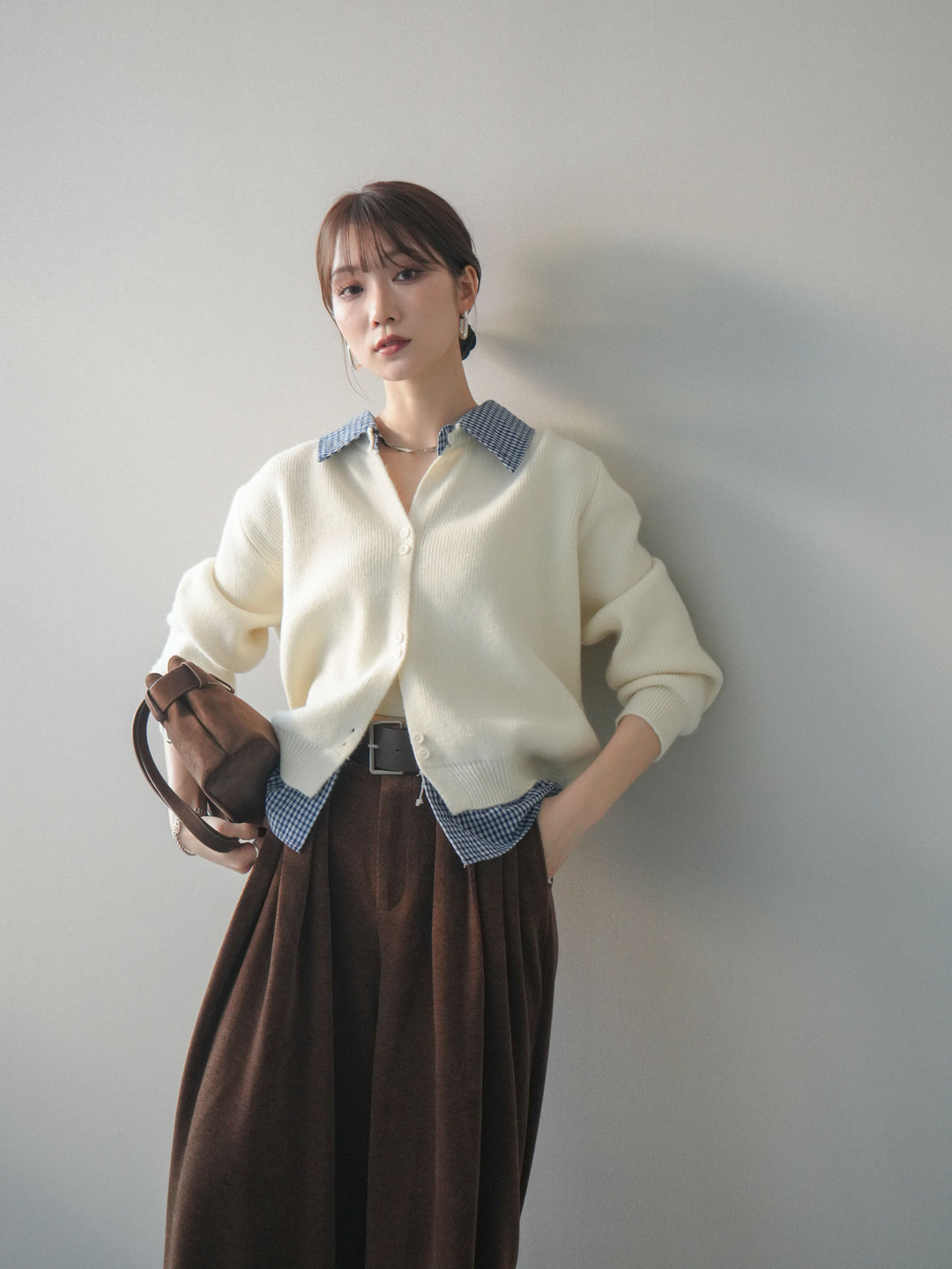 [SET]チェックシャツ襟ニットカーディガン+チェックシャツ襟ニットカーディガン(2set)