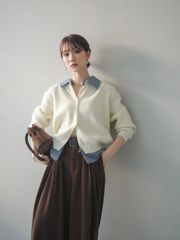 [SET]チェックシャツ襟ニットカーディガン+チェックシャツ襟ニットカーディガン(2set)