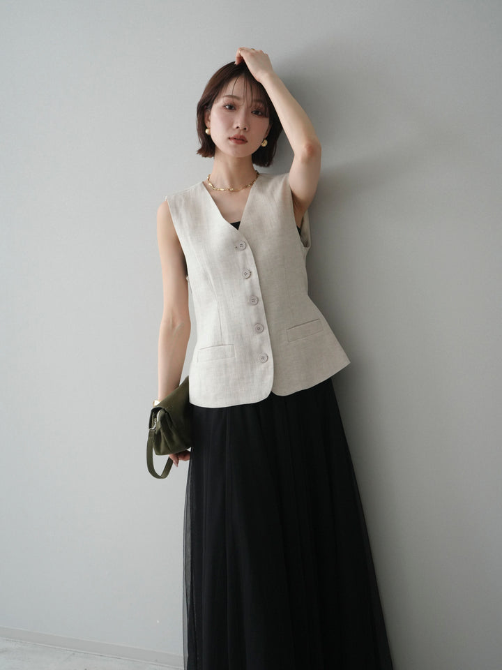 [予約]リネンタッチVネックジレ/ivory