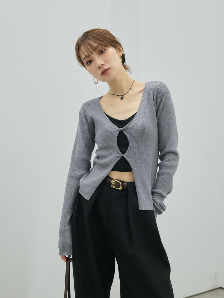 【Allure】[SET]フロントツイストホールリブニットトップス+フロントツイストホールリブニットトップス(2set)