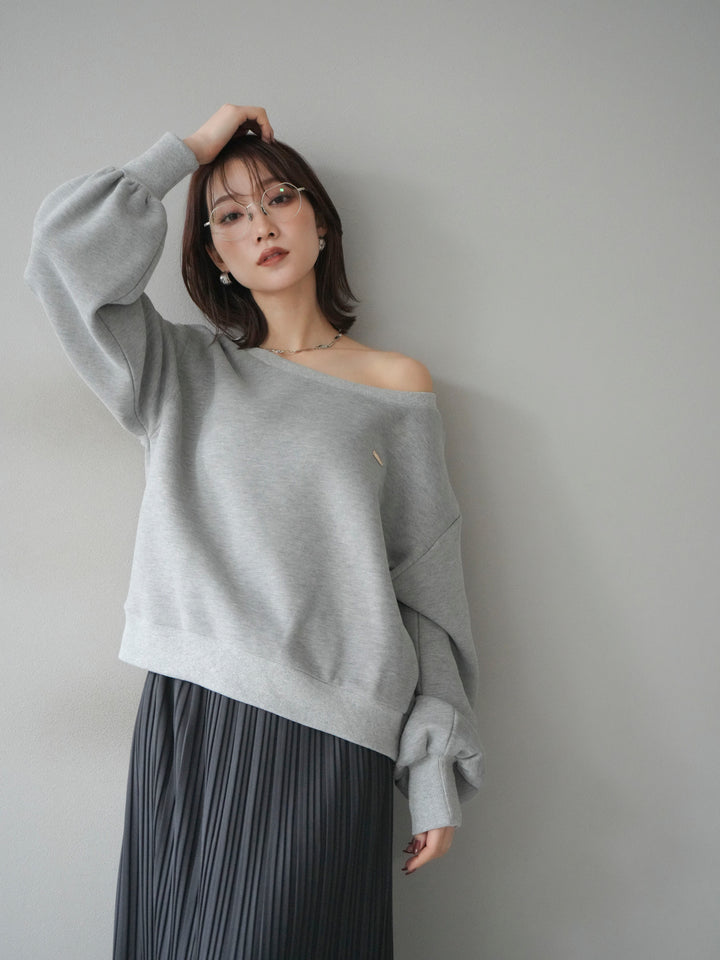 [予約]プレート付裏起毛ワンショルプルオーバー/mixgray