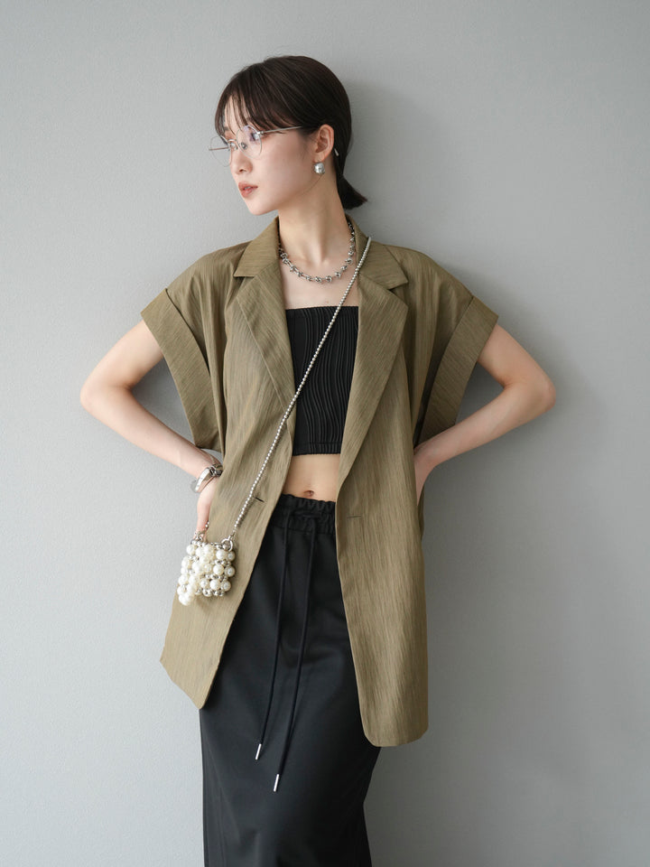 [予約]リネンライクノースリーブダブルジレ/グレージュ