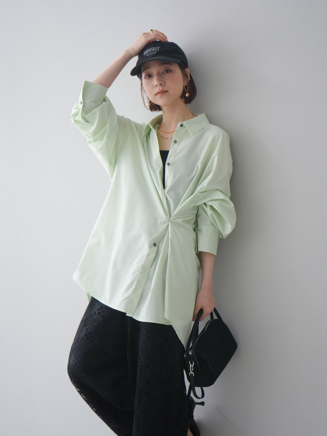 [SET]2wayベーシックルーズシャツ+パネルレースイージーパンツ(2set)