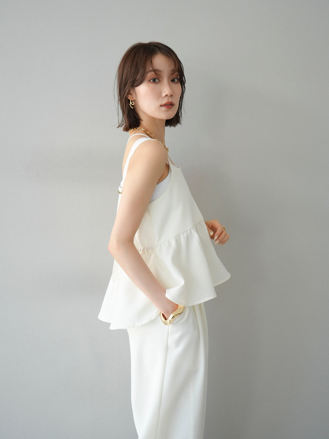 [SET]リネンライクビスチェ+リネンライクイージーワイドパンツ(2set)