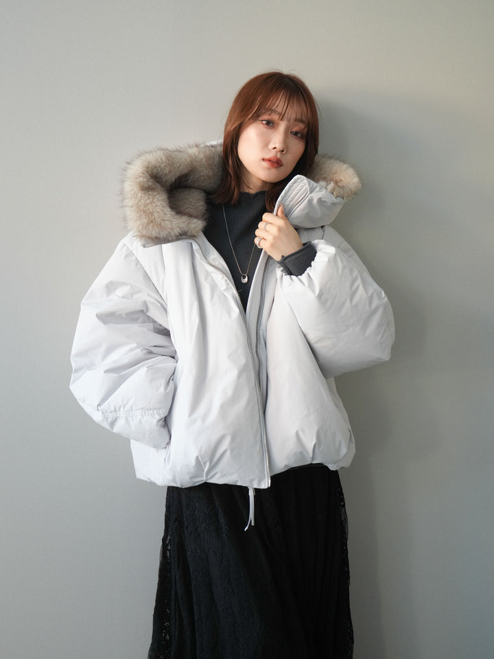 [予約]フードファーショートダウンコート/lightgray