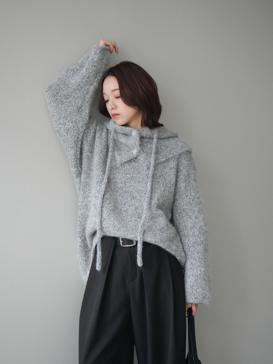 [SET]バラクラバSETニットプルオーバー+ベルトループデザインワイドパンツ(2set)