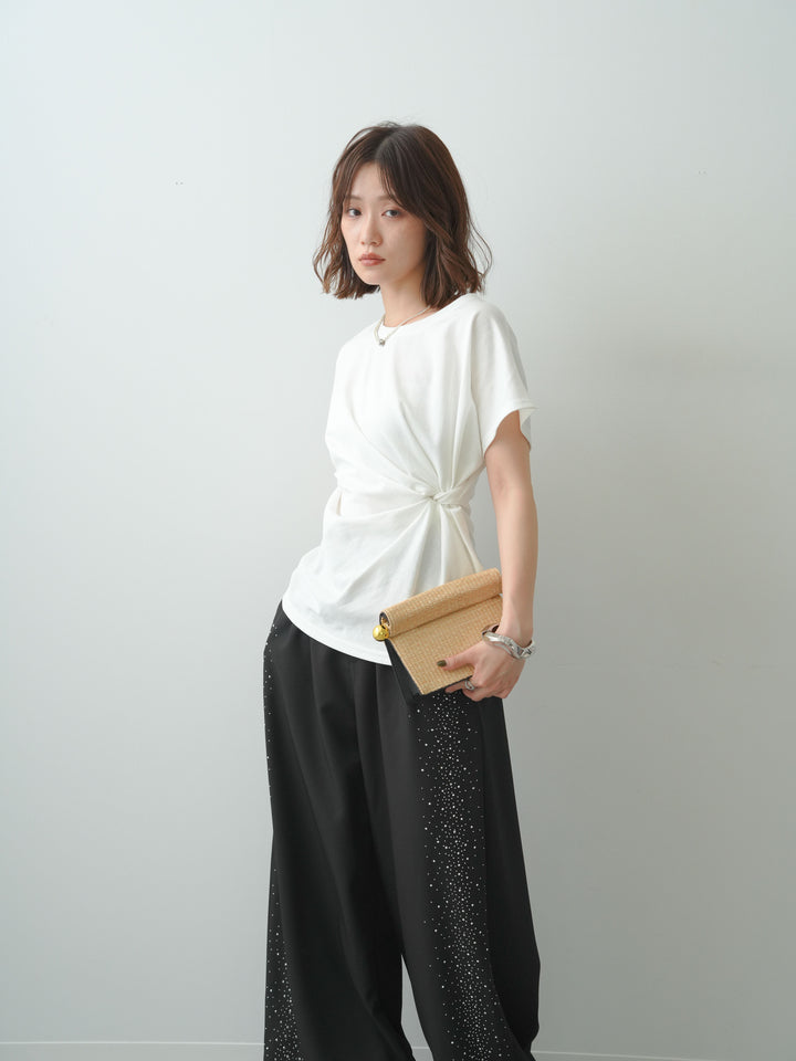 [SET]サイドノットTEE+ポーチベルト付サイドビジュータックワイドパンツ(2set)