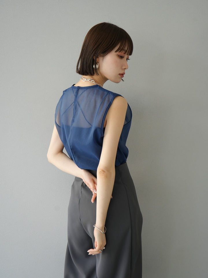 [SET] Organza sleeveless top + wrap wide pants (2set)