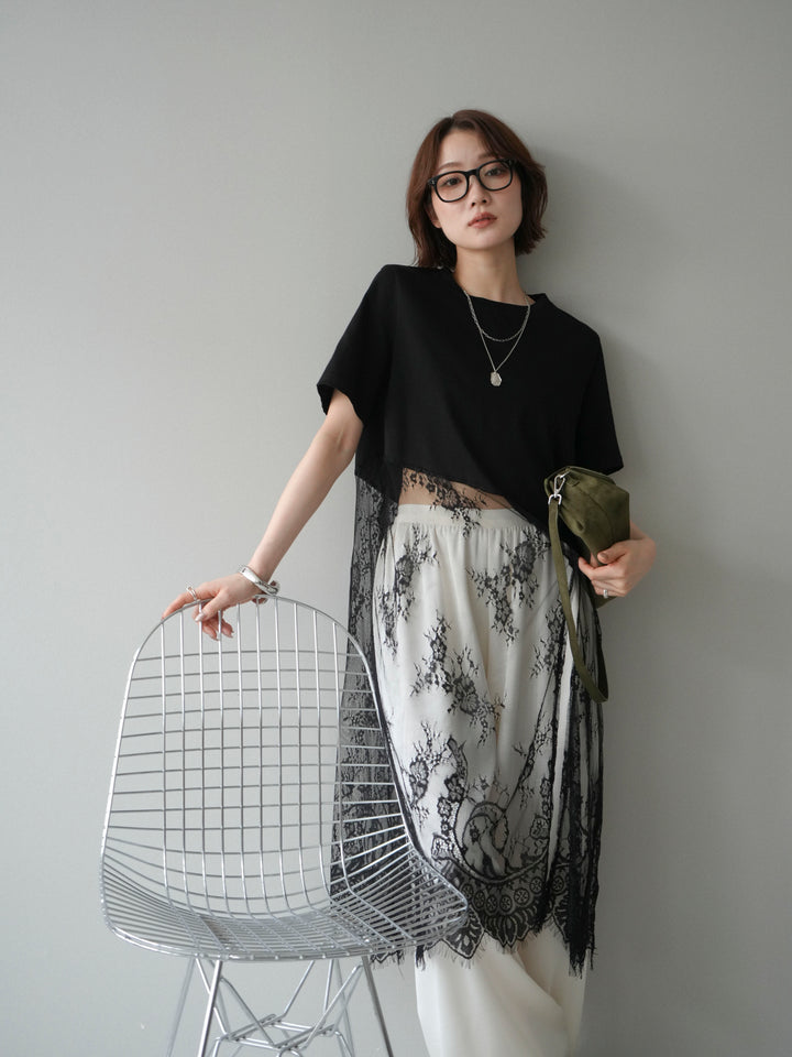 [SET]レースドッキングレイヤードワンピースTEE+とろみサテンイージーパンツ(2set)