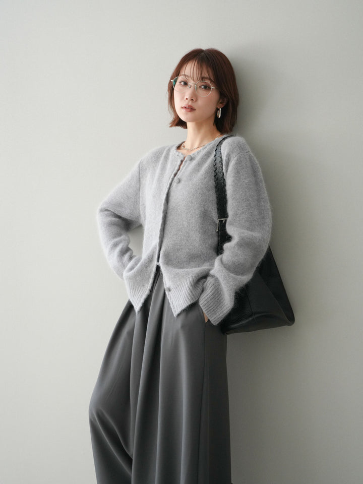 [SET]くるみボタンニットカーディガン+テープベルトタックバギーパンツ(2set)