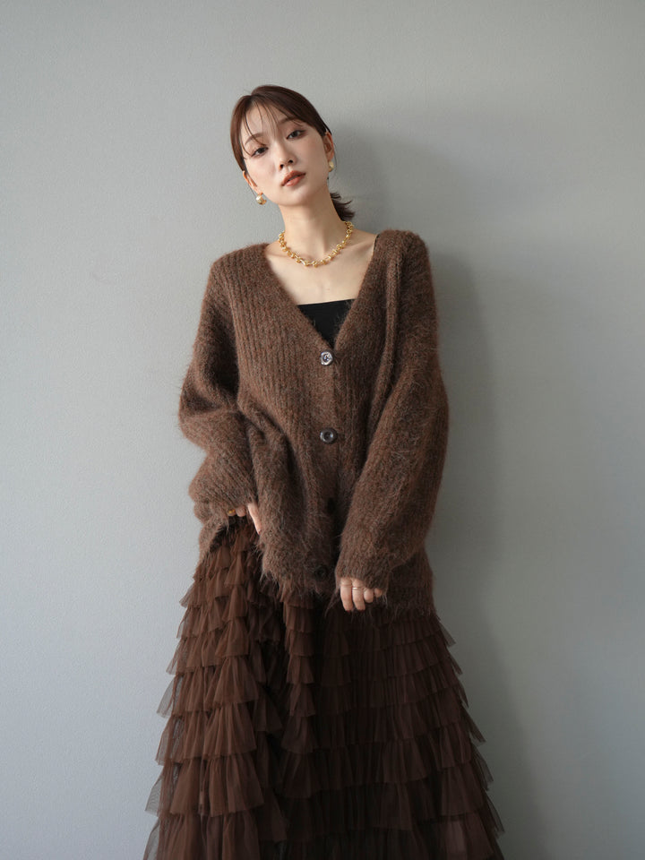 [予約]ウール混オーバーニットカーディガン/ブラウン