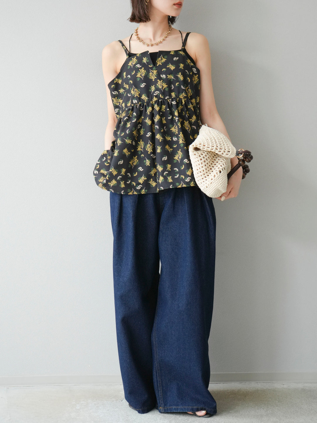 [予約]ブーケプリントキャミソール/ブラック