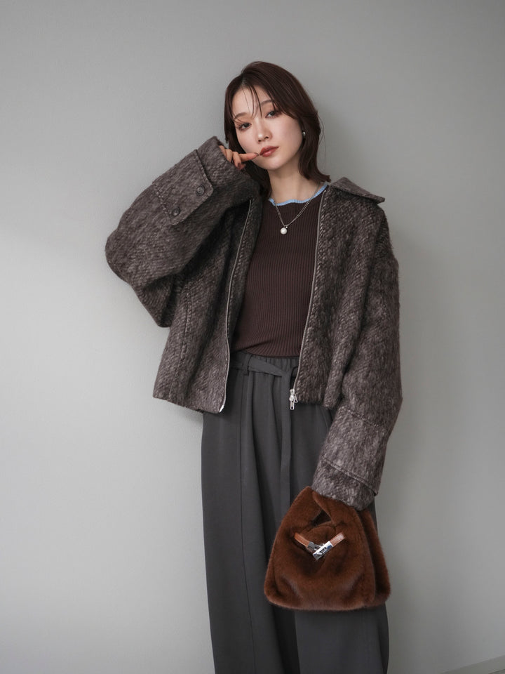 [予約]袖ビックループシャギージップブルゾン/brown