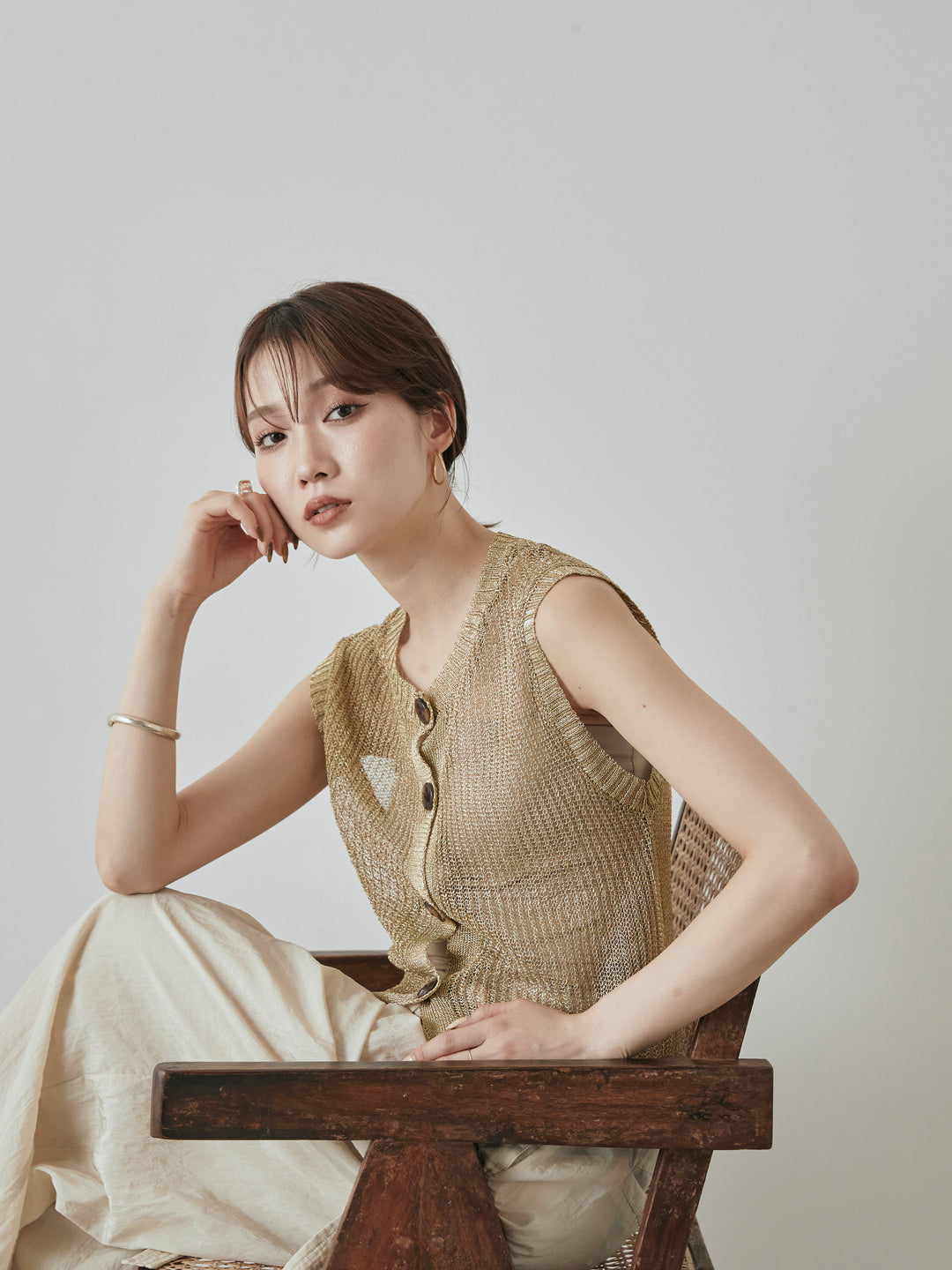 [預購] 細繩針織背心/金色