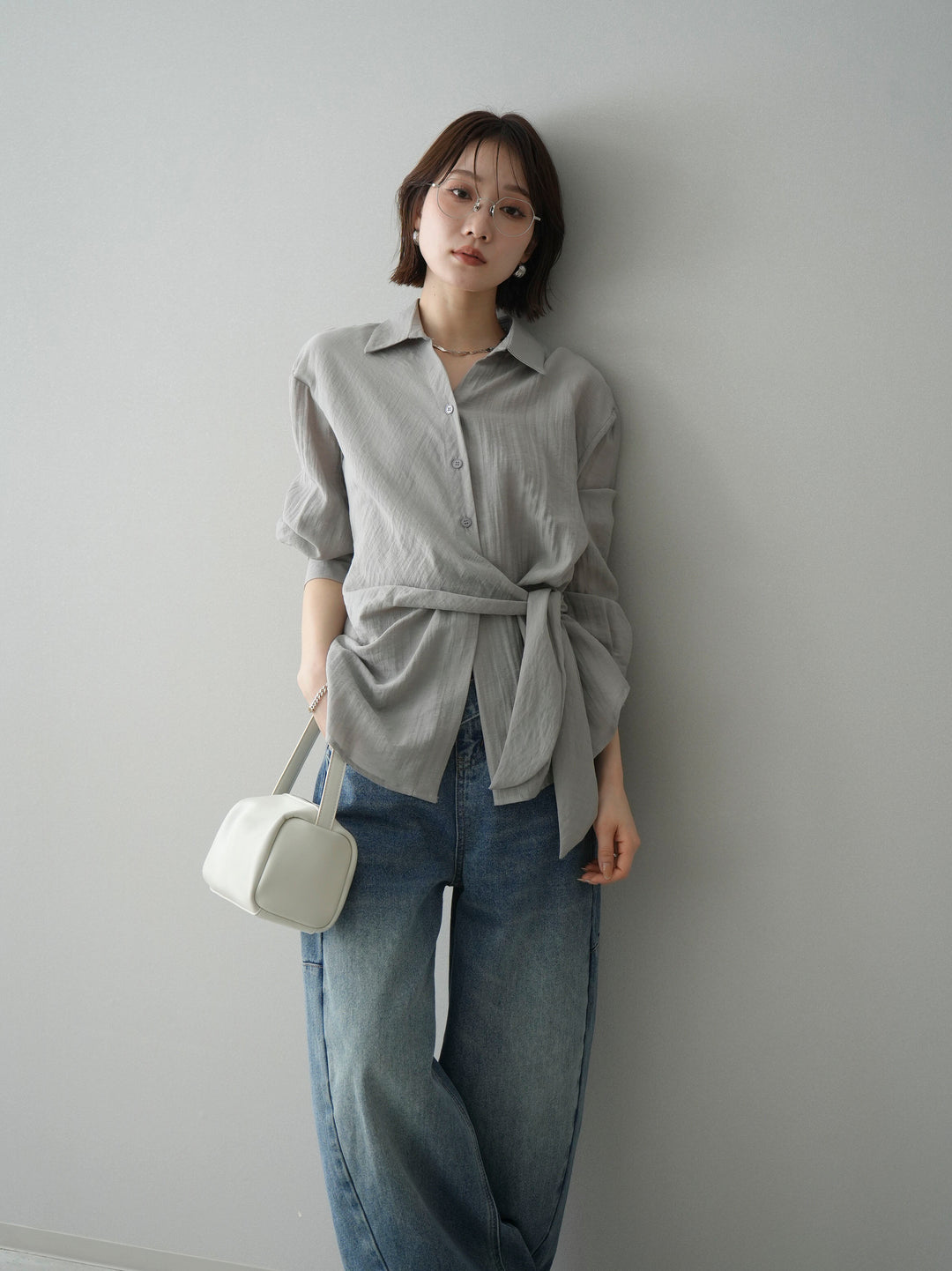 [予約]フロントアシンメトリーブラウス/gray