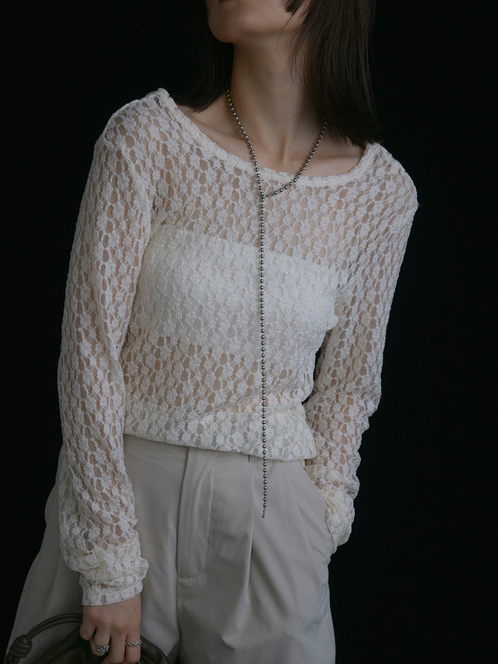 【Allure】[SET]バックラウンドレーストップス+タフタワイドカーブパンツ(2set)