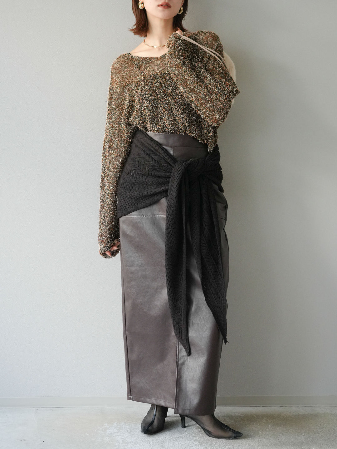 [予約]ミックステープヤーンVネックプルオーバー/オレンジ