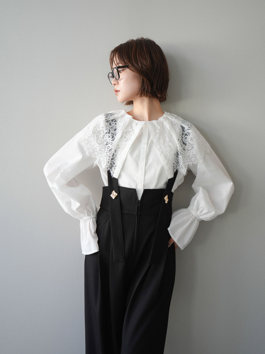 [予約]ビッグレースカラーブラウス/white