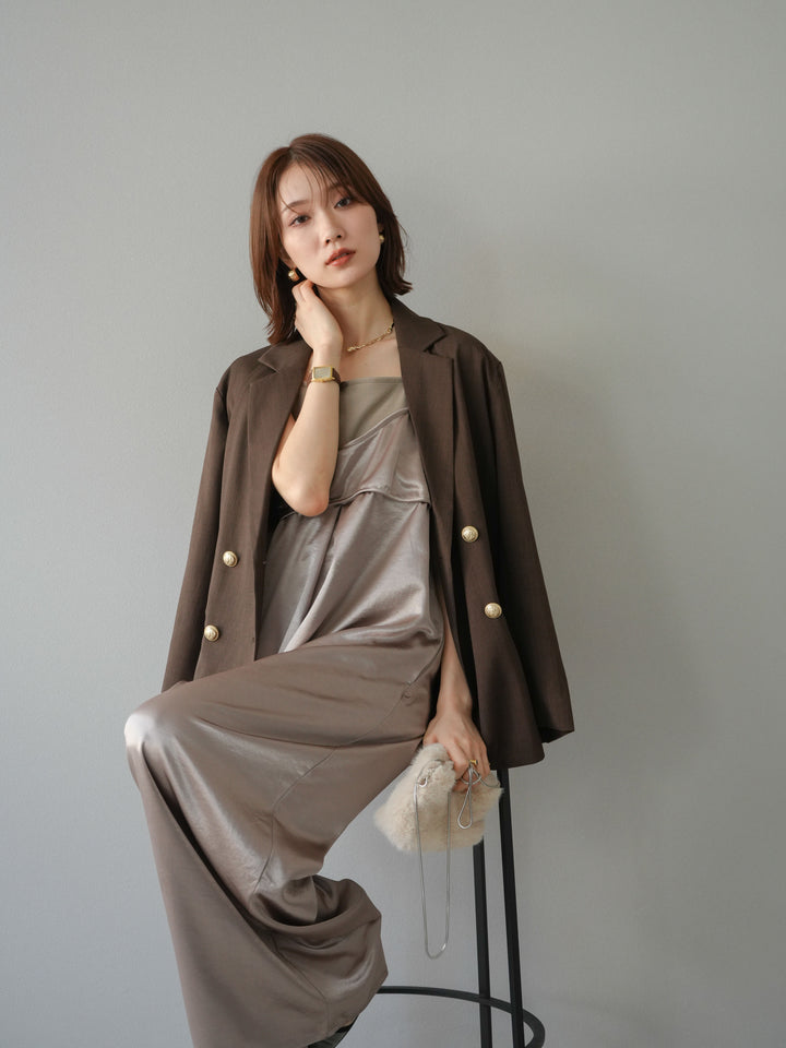 [予約]ゴールドボタンツイルダブルテーラードジャケット/ブラウン
